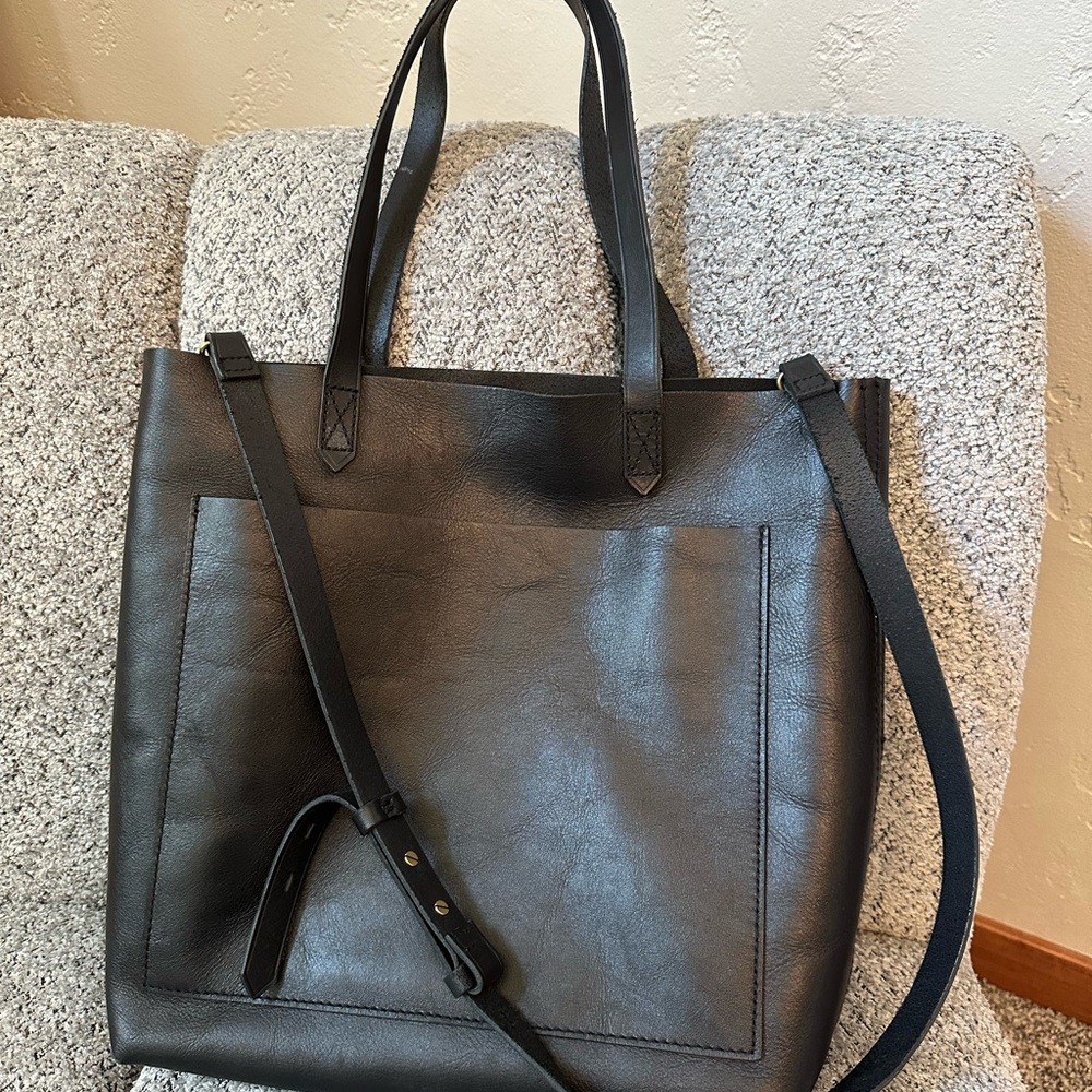 Madewell Black Leather Tote Bag